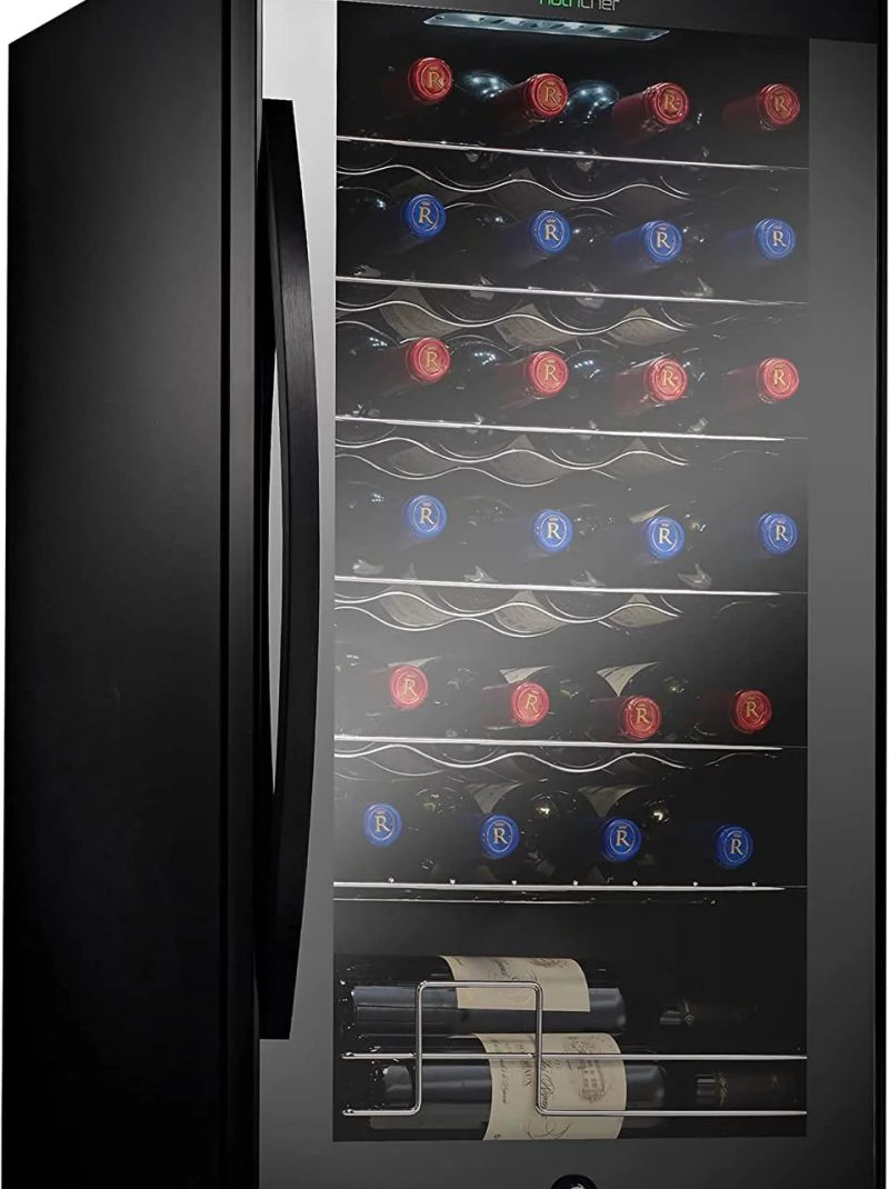 NutriChef 28 Bottle Large Compressor Wine Cooler Refrigerator Cooling System Black Glass Door