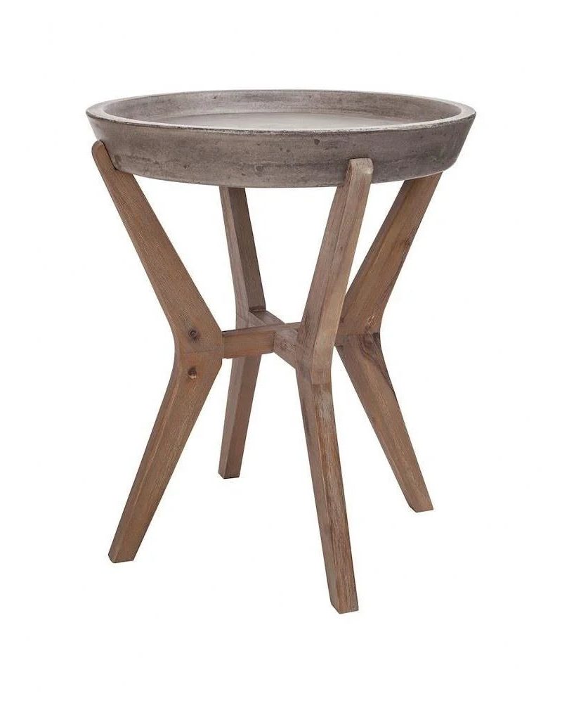 Round Concrete Top and Acacia Frame Accent Table in Waxed Concrete and Wood Tone with 4 Wood Legs 18.25 inches W X 21.75 inches H Bailey Street Home