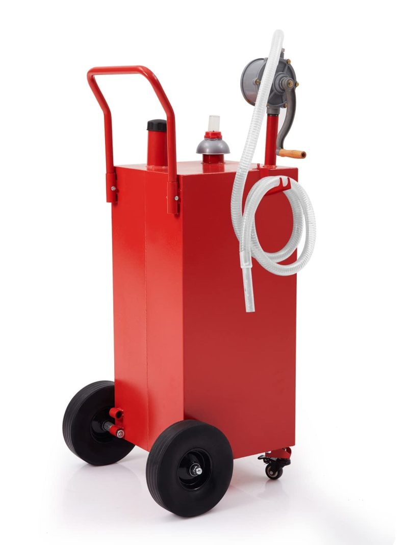 Towallmark 40 Gallon Portable Gas Caddy Storage Tank With Front Wheels,With Manuel Transfer Pump For Cars, Lawn Mowers, Atvs, Boats,Garden, Red