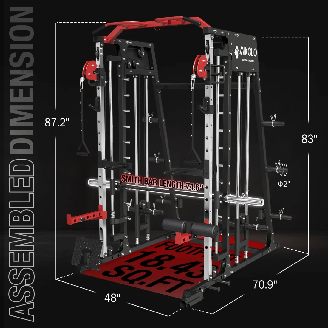 Mikolo Smith Machine Home Gym, 2200 lbs Power Rack Cage with Cable Crossover - Image 6