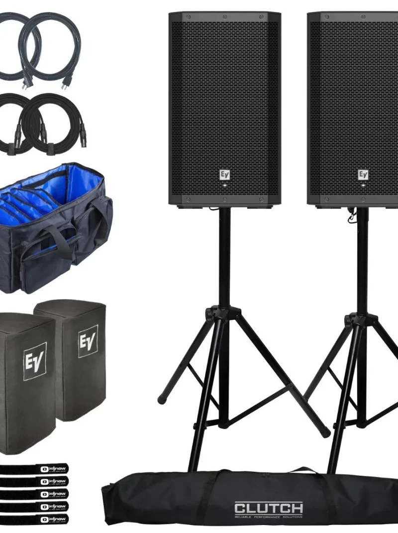Electro-Voice ZLX-12P-G2-US 12′′ 2-Way Powered Speakers 2-Pack with Covers & Stands Package