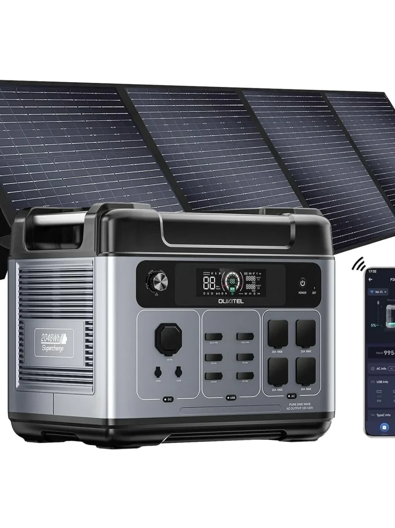 OUKITEL P2001 Plus 2400W Power Station with 200W Solar Panel, 2048Wh Solar Generator