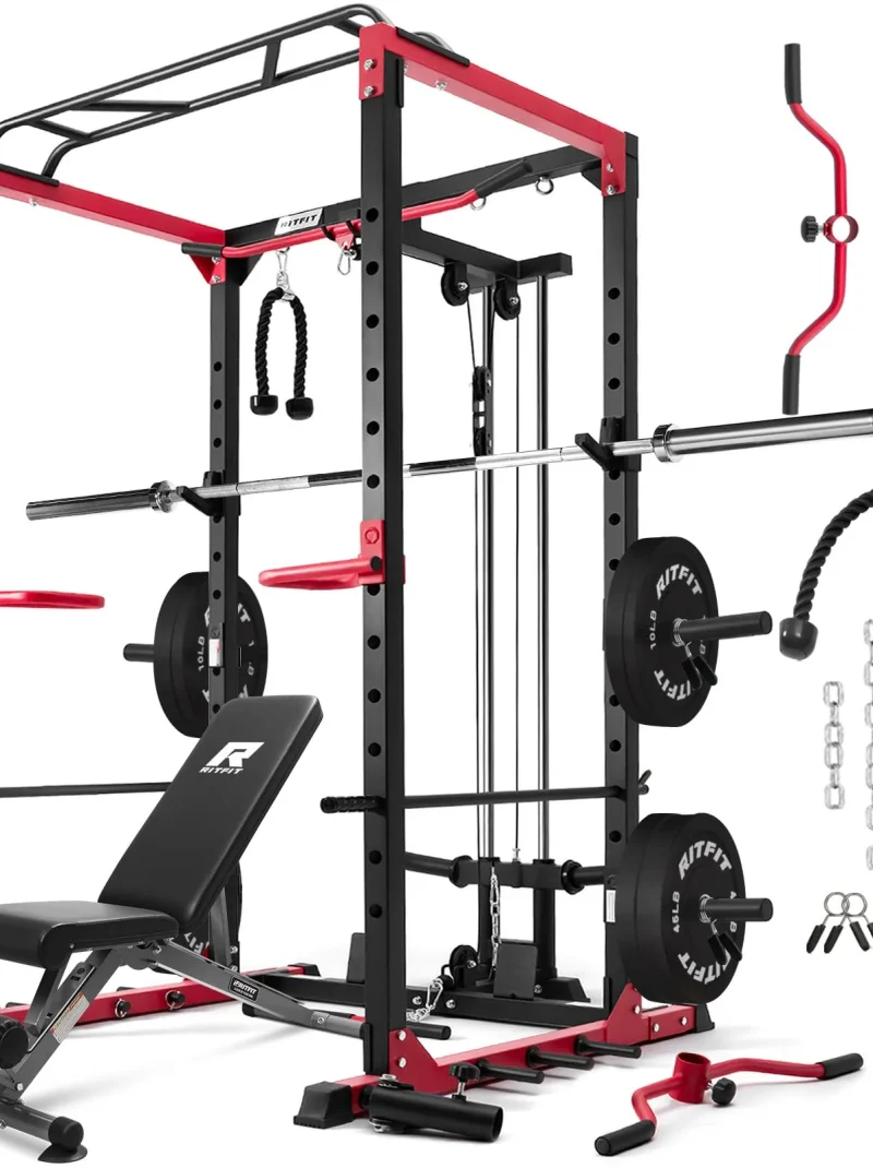 RitFit All-in-One Squat Rack for Home Gym, PPC02C Multi-Function 1000 LBS Capacity Power Cage