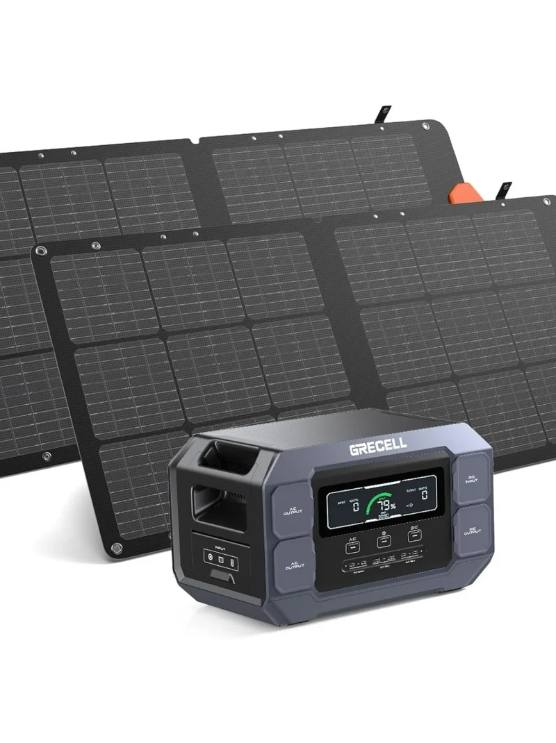 Solar Generator 2200W GRECELL Portable Power Station 1126Wh with Solar Panel 2×100W