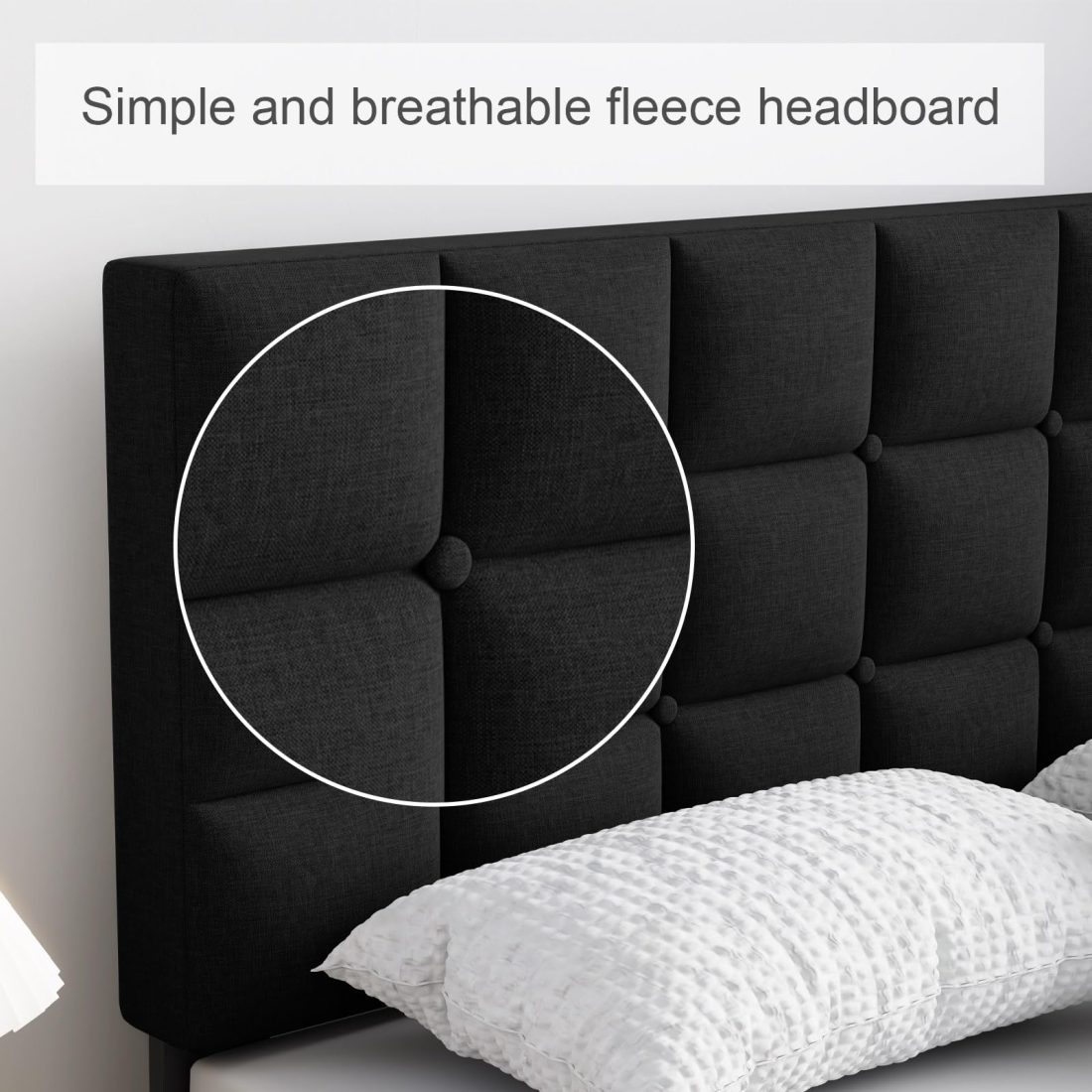 Molblly Full Bed Frame Upholstered Platform with Headboard and Strong Wooden Slats, Non-Slip and Noise-Free,No Box Spring Needed, Easy Assembly,Black - Image 4