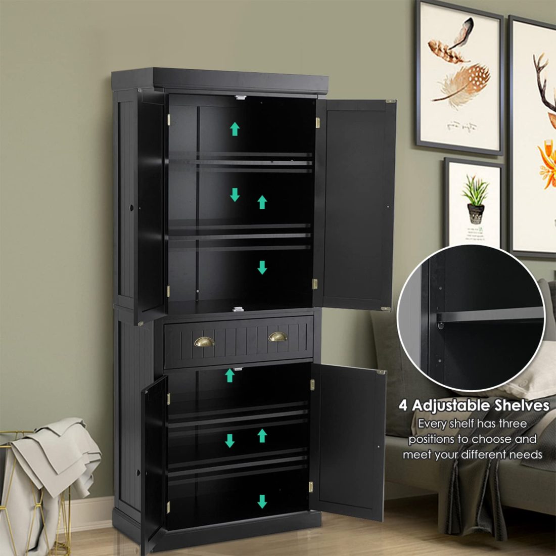 Tangkula Freestanding Cupboard Traditional Adjustable - Image 6