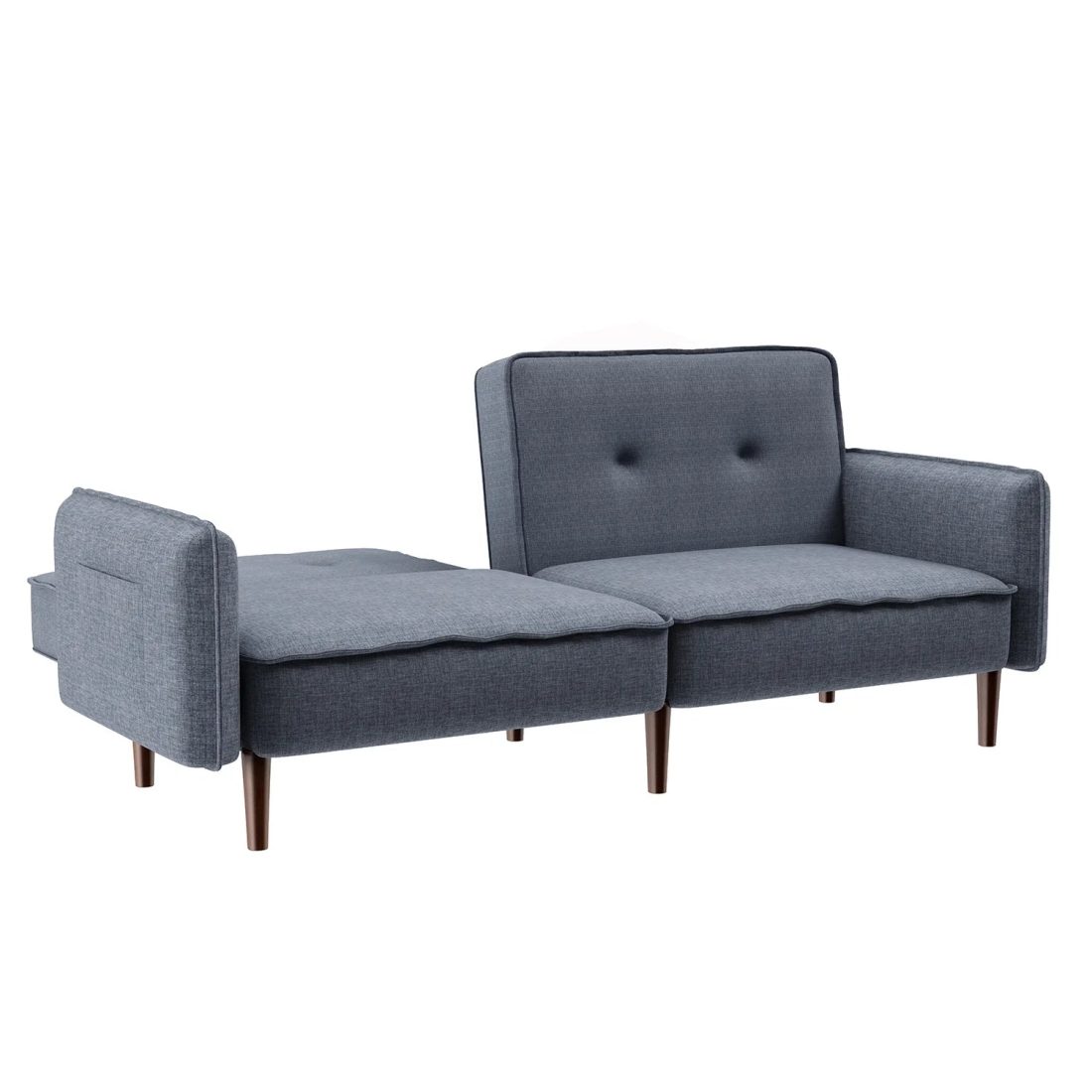 Modern Grey Fabric Futon Sofa Bed with Solid Wood Legs, Convertible Sleeper Sofa with Accent Pillows - Image 6