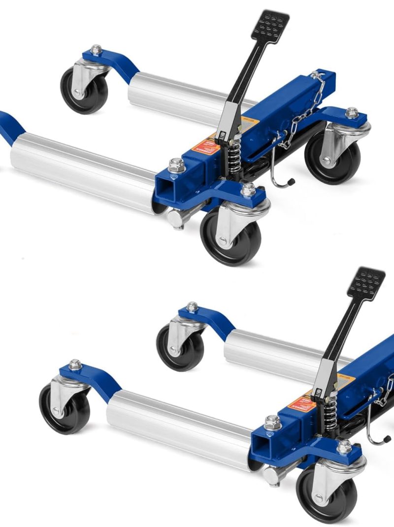 TUFFIOM Car Wheel Dolly Jack Set of 2, Hydraulic 1500-lbs Car Skates, 12'' Wheel Vehicle Positioning Jack, Heavy Duty Rollers with Foot Pedal for Tire Auto Repair Moving, Red/ Blue