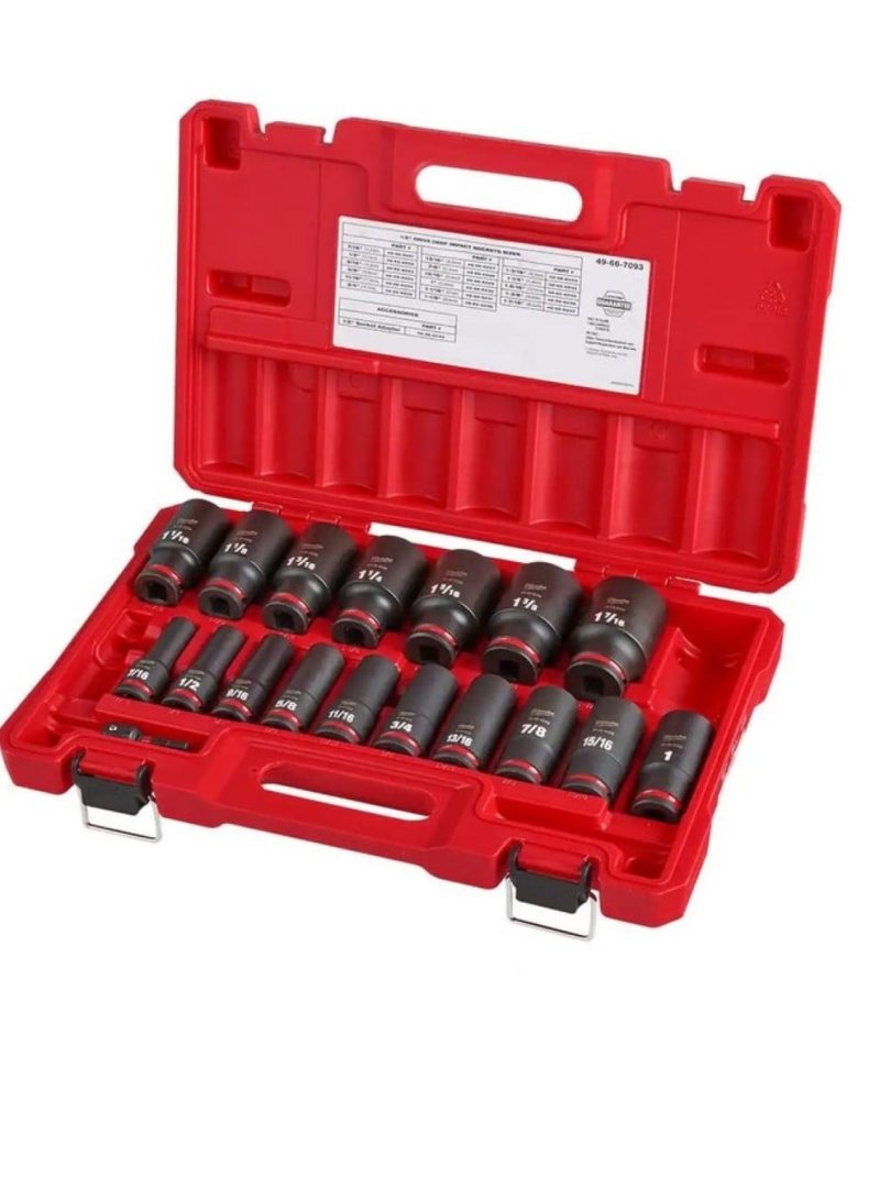 Milwaukee 49-66-7093 SHOCKWAVE 1/2 in. Drive SAE Deep Well 6 Point Impact Socket Set (18-Piece)