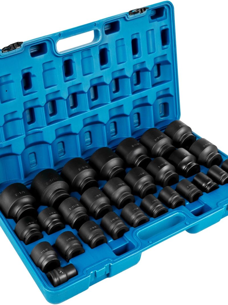 VEVOR Impact Socket Set 3/4 inches 29 Piece Impact Sockets, 6-Point Sockets, Rugged Construction, CR-M0, 3/4inches Drive Socket Set Impact SAE 3/4 inch - 2-1/2 inch, with a Storage Cage
