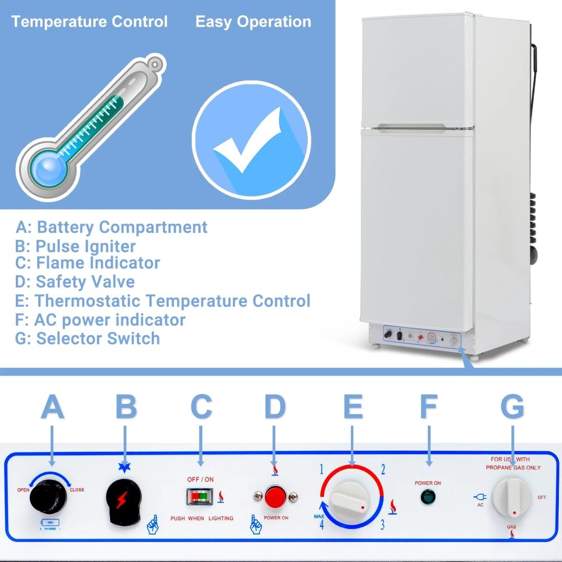 Smad 9.4 Cu ft 64 in*H Propane Refrigerator AC 110V Freezer Large Capacity Frigde Camper Motorhome - Image 2