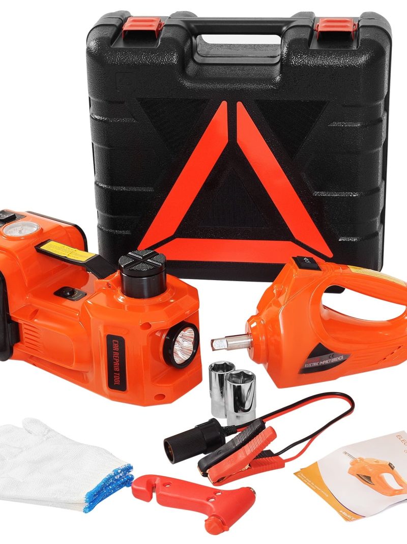VEVOR Electric Jack 5t Electric Car Jack 12V DC 11023 lbs. Scissor Jack with Electric Impact Wrench LED Flashlight All in One for Vehicle Repairing and Tire Replacing Portable Tool Case