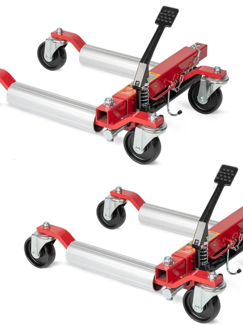 TUFFIOM Car Wheel Dolly Jack Set of 2, Hydraulic 1500-lbs Car Skates, 12'' Wheel Vehicle Positioning Jack, Heavy Duty Rollers with Foot Pedal for Tire Auto Repair Moving, Red/ Blue