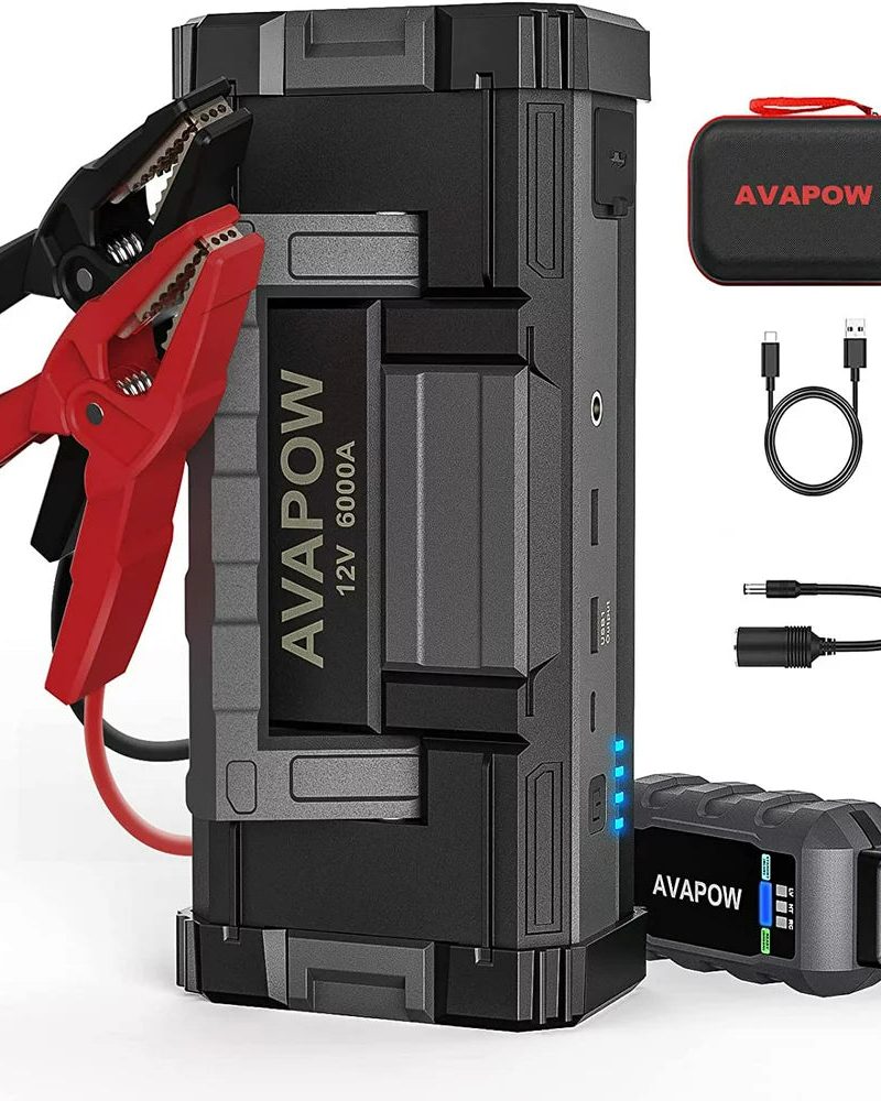 AVAPOW 6000A Car Battery Jump Starter with Dual USB Quick Charge and DC Output, 12V Jump Pack with Built-In LED Bright Light