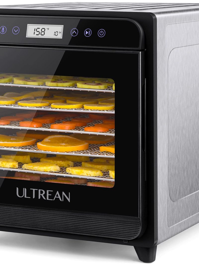 Ultrean Food Dehydrator, 8 Stainless Steel Trays Large Dehydrator, 600w Food Dryer Machine for Jerky, Fruit, Veggies, Meat, Yogurt, Adjustable Digital Timer and Temperature Control (Rscipe Book Included)