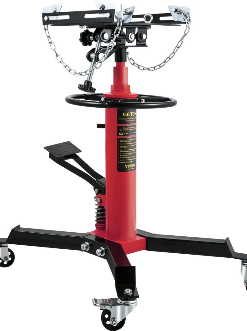 VEVOR Transmission Jack,3/5 Ton/1322 lbs Capacity Hydraulic Telescopic Transmission Jack, 2-Stage Floor Jack Stand with Foot Pedal, 360° Swivel Wheel, Garage/Shop Lift Hoist, Red