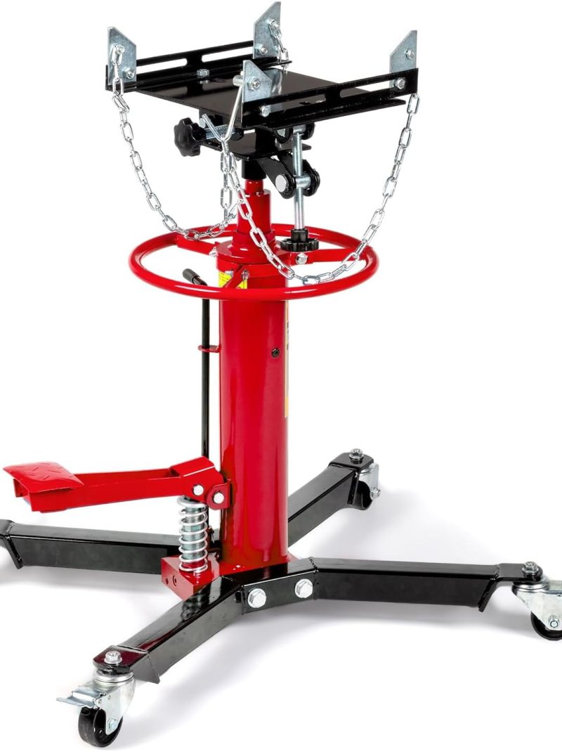 TUFFIOM Transmission Jack, 1,100 lbs 1/2-Ton Hydraulic 2-Stage High Lift Vertical Telescoping Floor Jack Stand, 34" to 68" Lifting Range, w/Pedal, 360° Swivel Wheels, Garage/Shop Lift Hoist
