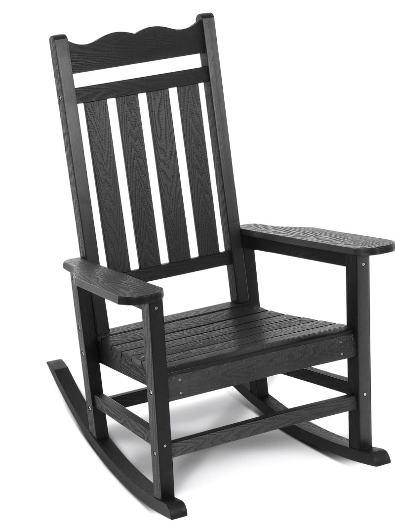Stoog All-Weather Patio Rocking Chair with 400 lbs Weight Capacity, Oversized Porch Rocker Chair, for Backyard, Fire Pit, Lawn, Garden, Outdoor and Indoor, Black