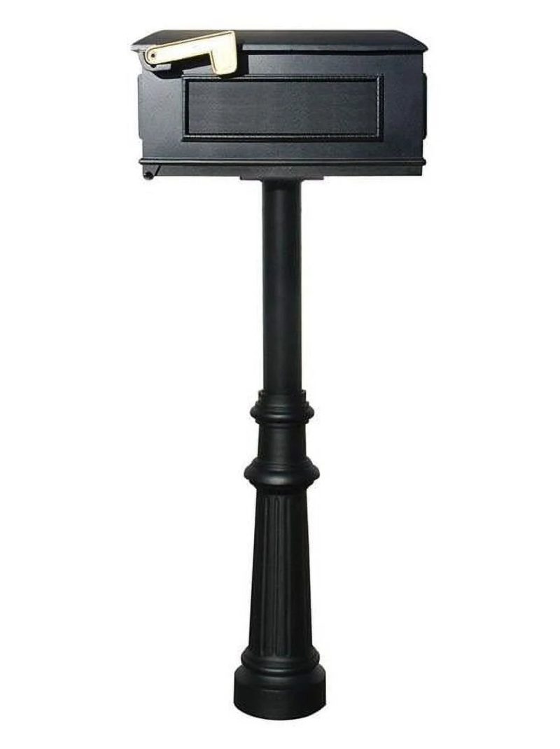 The Hanford Twin Mailbox Post System with Scroll Supports - Black - 69 x 22 x 19 in.