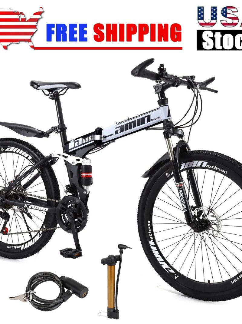 Unisex Adult Mountain Bike Full Suspension 26" 21 Speed MTB Folding Bicycle