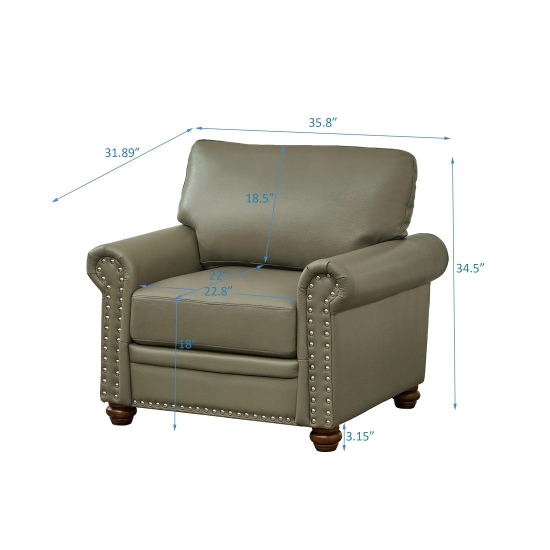 Living Room Sofa Single Seat Chair with Wood Leg Grey Faux Leather - Image 8