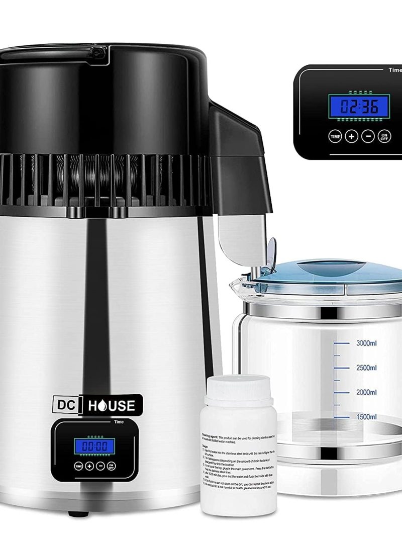 ECO-WORTHY 1 Gallon Water Distiller Timeable Pure Water Distillation with 304 Stainless Steel Filter and CNC Timing LCD Display for Home Countertop 110V