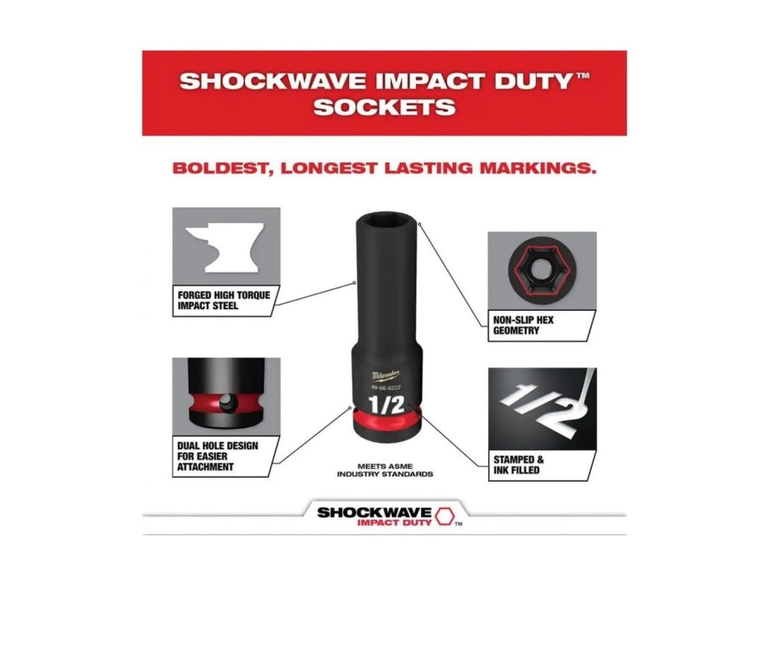 Milwaukee 49-66-7093 SHOCKWAVE 1/2 in. Drive SAE Deep Well 6 Point Impact Socket Set (18-Piece) - Image 2