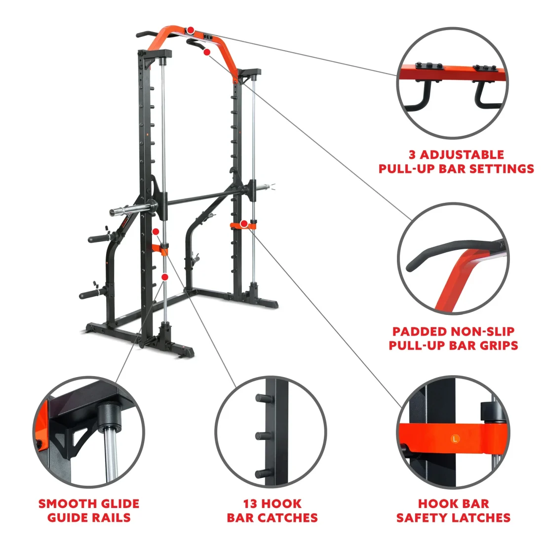 Sunny Health & Fitness Premium Squat Smith Machine – 3 in 1 Multifunction Power Rack - Image 6