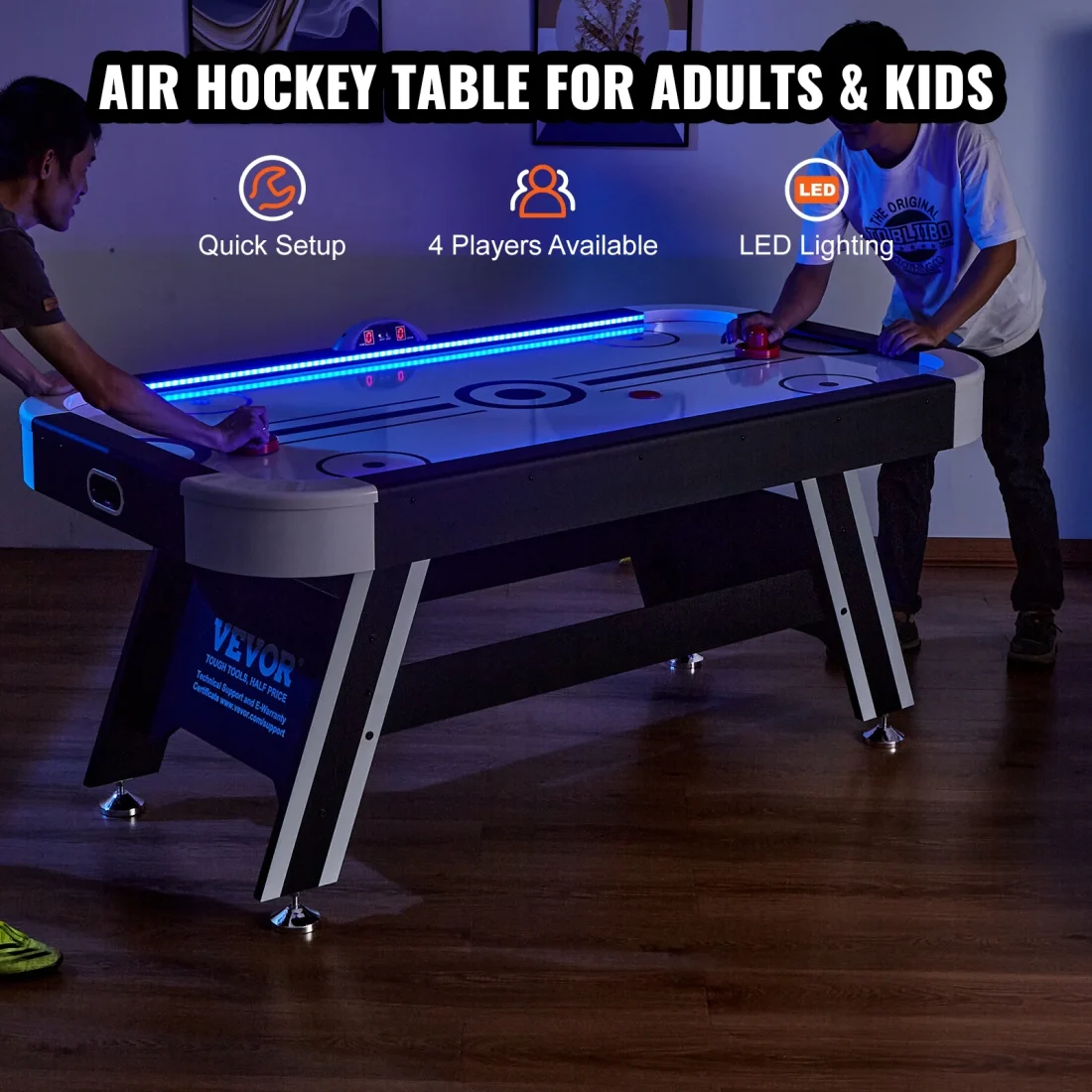 SKYSHALO Air Hockey Table, 72′′ Indoor Hockey Table for Kids and Adults, LED Sports Hockey Game w/2 Pucks - Image 3