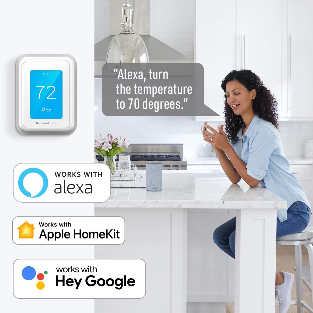 Honeywell Home T9 WiFi Smart Thermostat, Smart Room Sensor Ready, Touchscreen Display, Alexa and Google Assist White - Image 6