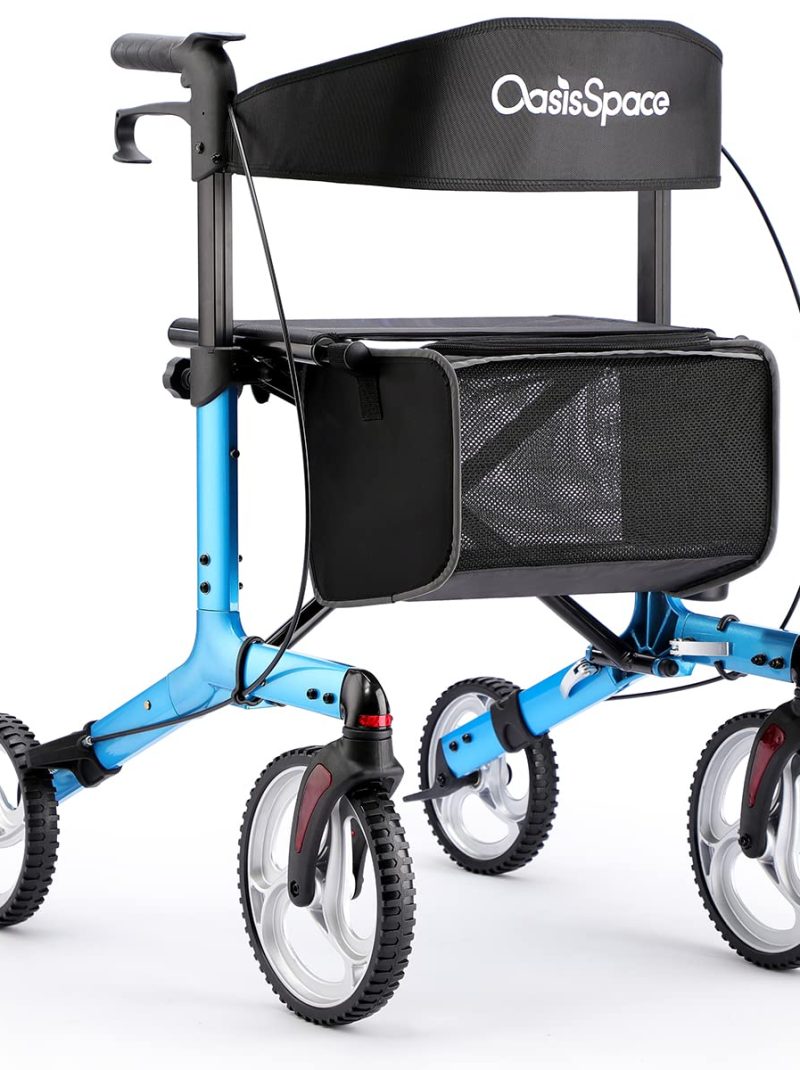 OasisSpace Lightweight Rollator Walker with Seatuff0cBlue Rollator Walker with Seat and Gear Wheels,Walker Supports up 300 lbs,Rolling Walker with Comfort Handles and Thick Backrest (Blue))