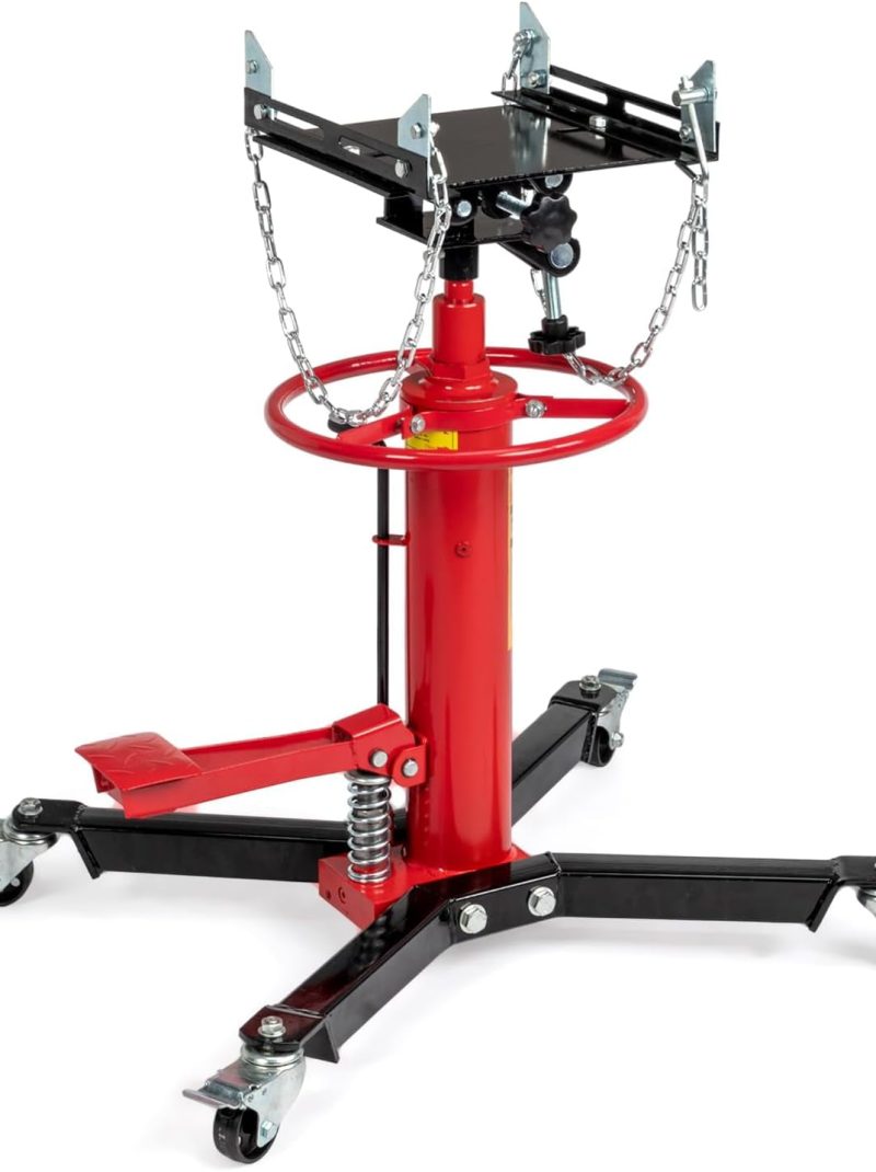 TUFFIOM Transmission Jack, 1660 lbs 3/4-Ton Hydraulic 2-Stage High Lift Vertical Telescoping Floor Jack Stand, 34" to 68" Lifting Range, w/Pedal, 360° Swivel Wheels, Garage/Shop Lift Hoist