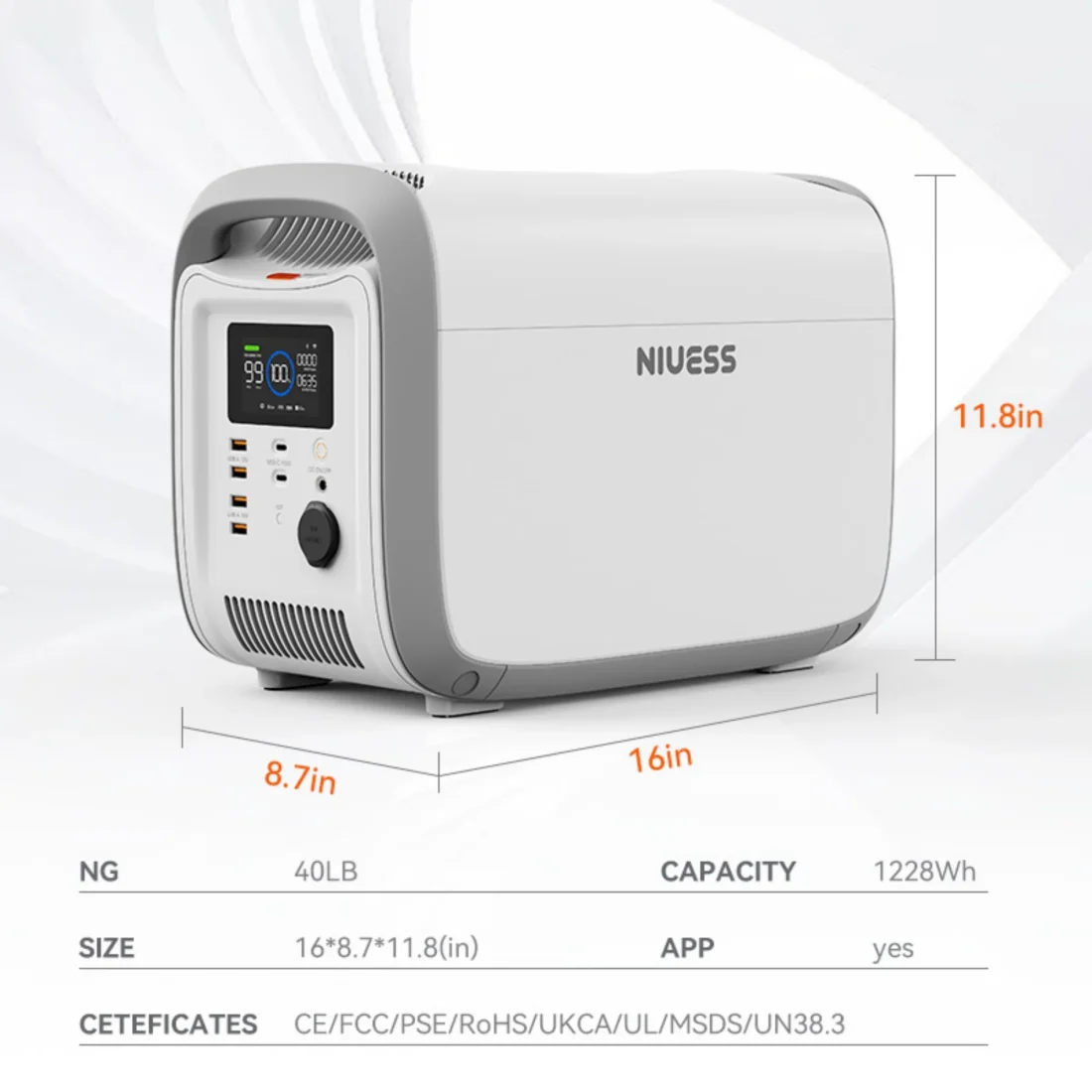 NE-1200 1228WH Portable Power Station with 400W Solar Panel 384000mah Lifepo4 battery w/ 4 1200W - Image 6