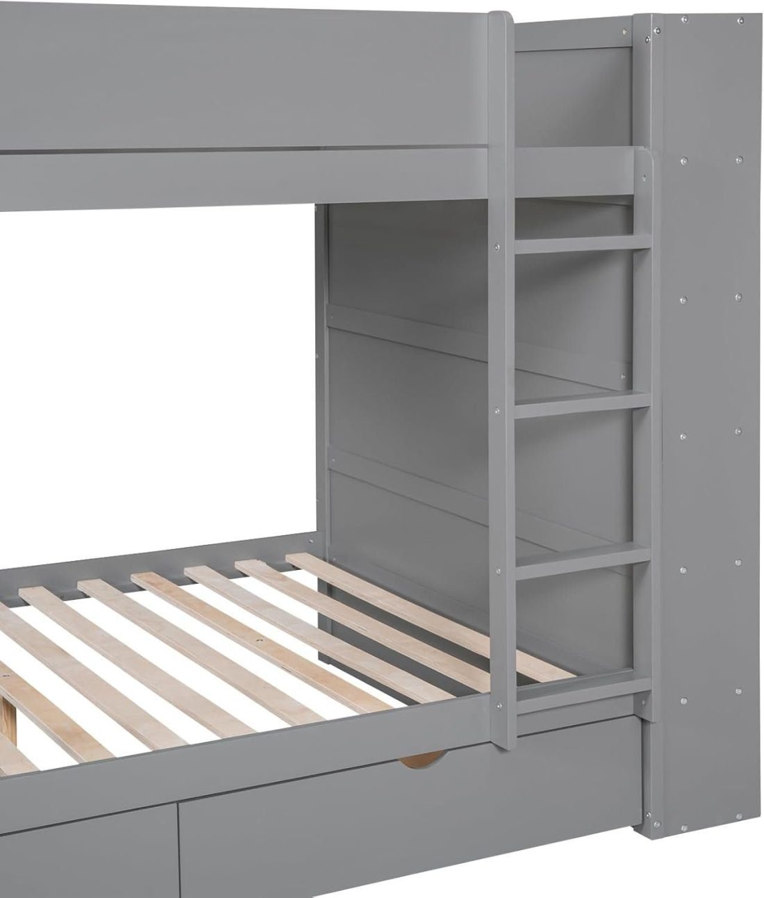 Full Over Full Bunk Bed with 2 Drawers and Multi-Layer Cabinet, Wooden Bunkbeds with Shelves Storage - Image 6