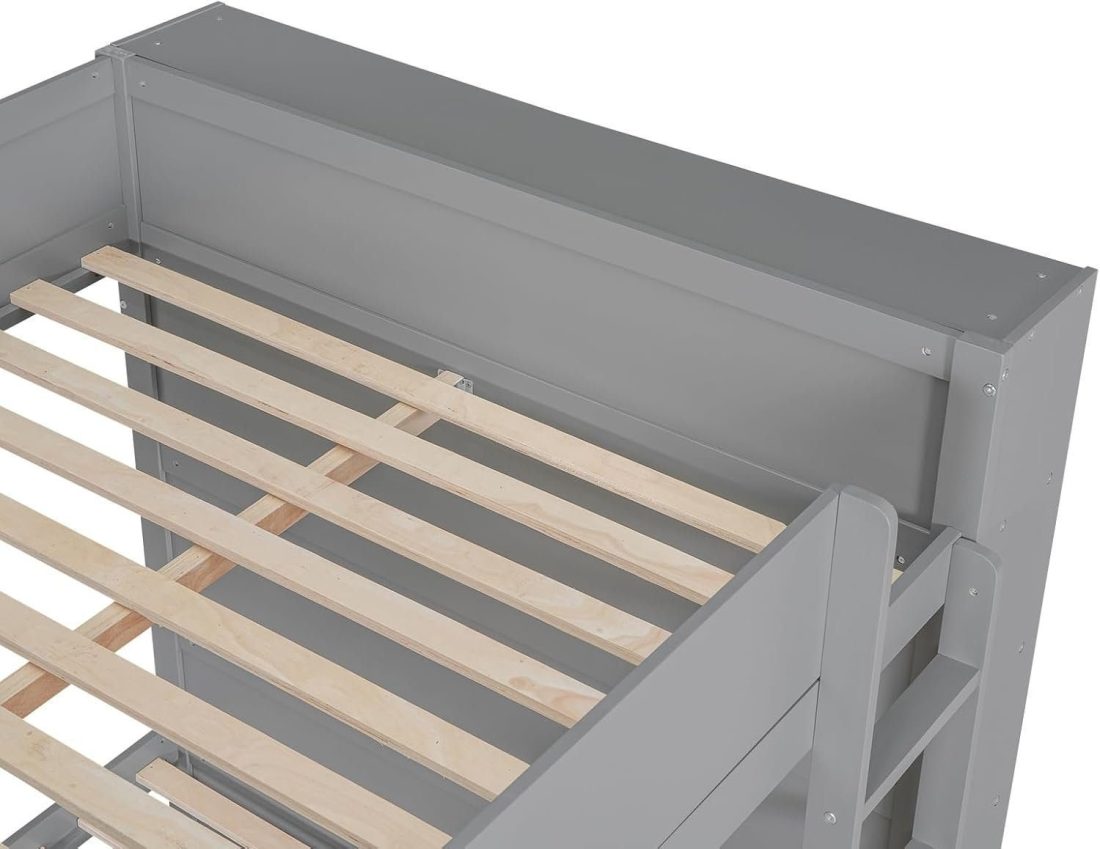 Full Over Full Bunk Bed with 2 Drawers and Multi-Layer Cabinet, Wooden Bunkbeds with Shelves Storage - Image 7