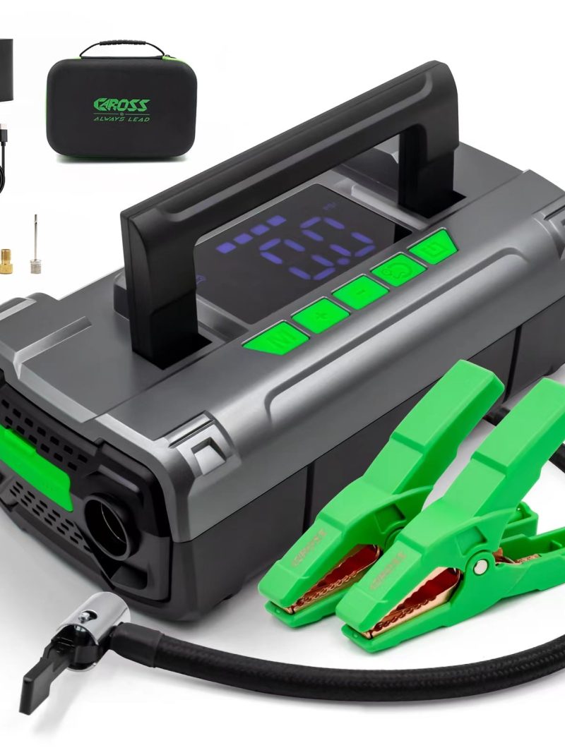 CAROSS T14 Jump Starter with 150 PSI Air Compressor, 2000A Peak 20000mAh (up to 8L Gas or 6L Diesel Engines) Patented Green Jumper Cable, USB QC 3.0 Quick Charge, 3.6'' Big Screen, 3 Light modes