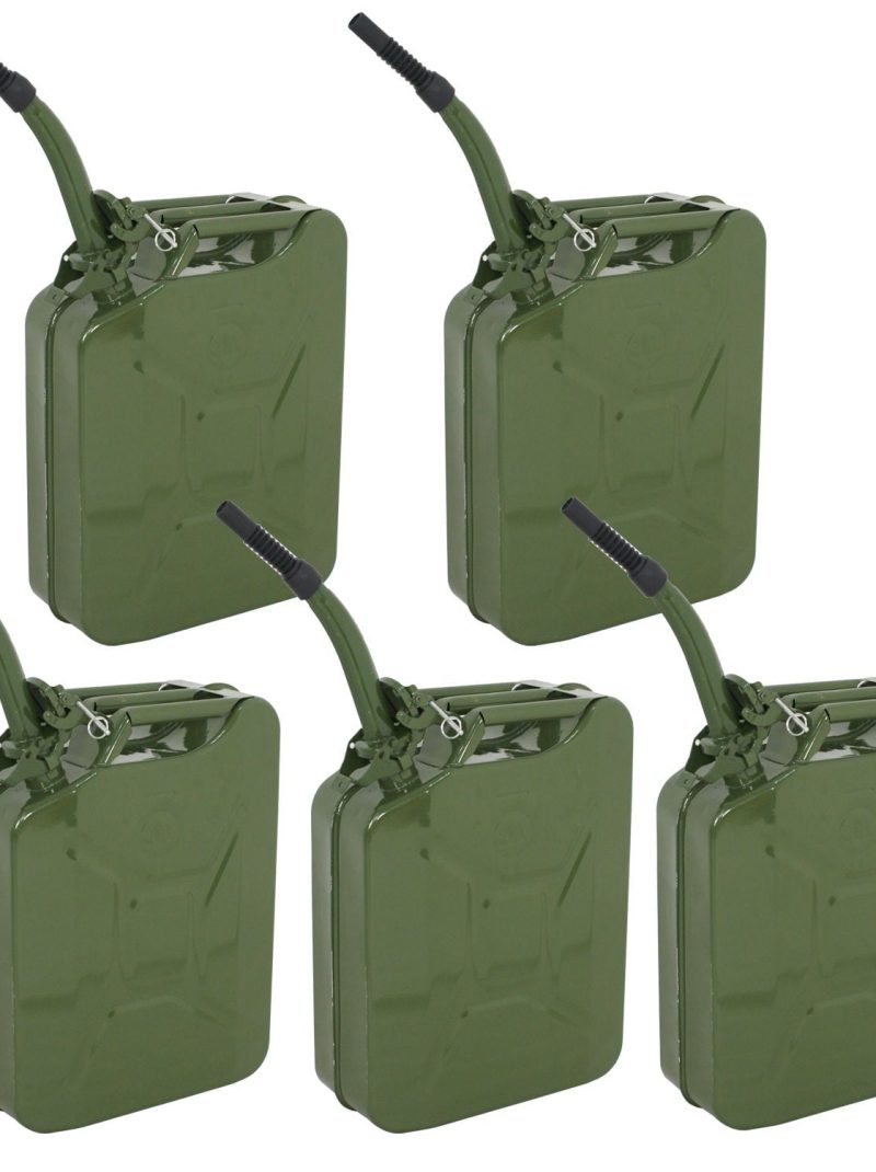 ZENY Jerry Can 5 Gallon Fuel Steel Tank NATO Style Extension Spout Gasoline Storage, 5 Pieces