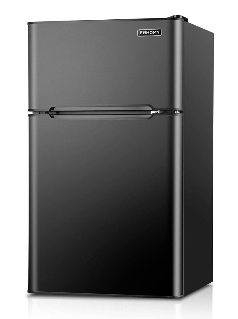 EUHOMY Mini Fridge with Freezer, 3.2 Cu.Ft Mini refrigerator with freezer, Dorm fridge with freezer 2 door For Bedroom/Dorm/Apartment/Office - Food Storage or Cooling Drinks (Black).