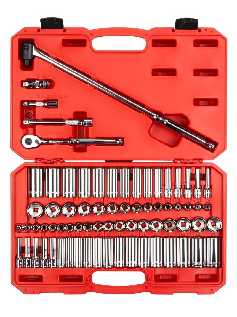 TEKTON 3/8 Inch Drive 6-Point Socket & Ratchet Set, 74-Piece (1/4-1 in., 6-24 mm), SKT15311