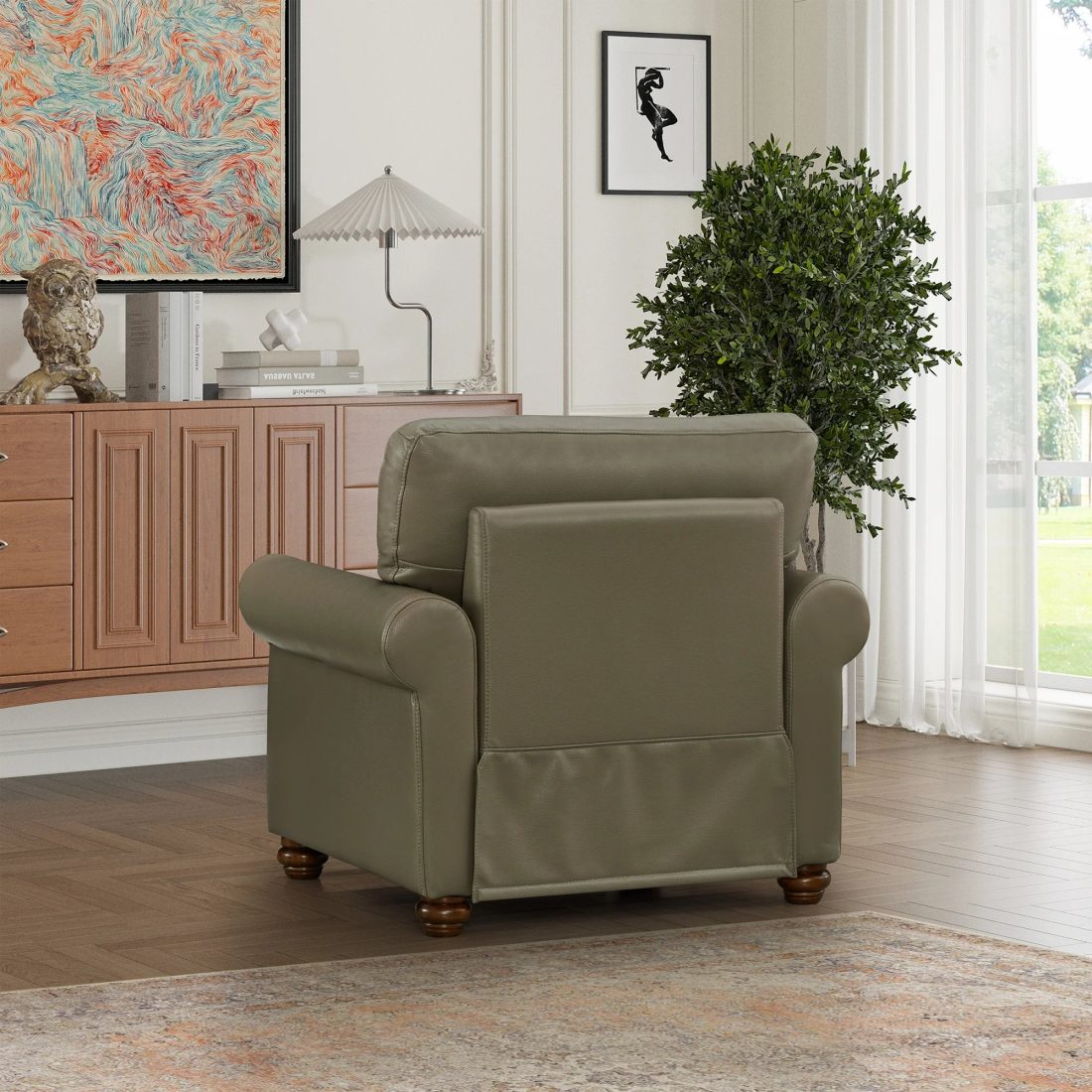 Living Room Sofa Single Seat Chair with Wood Leg Grey Faux Leather - Image 4