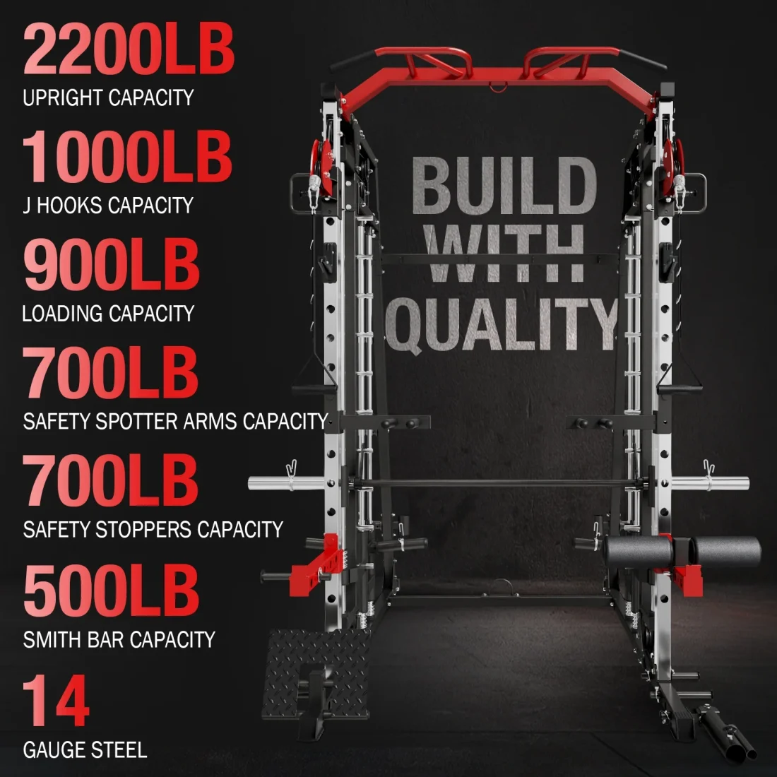 Mikolo Smith Machine Home Gym, 2200 lbs Power Rack Cage with Cable Crossover - Image 4