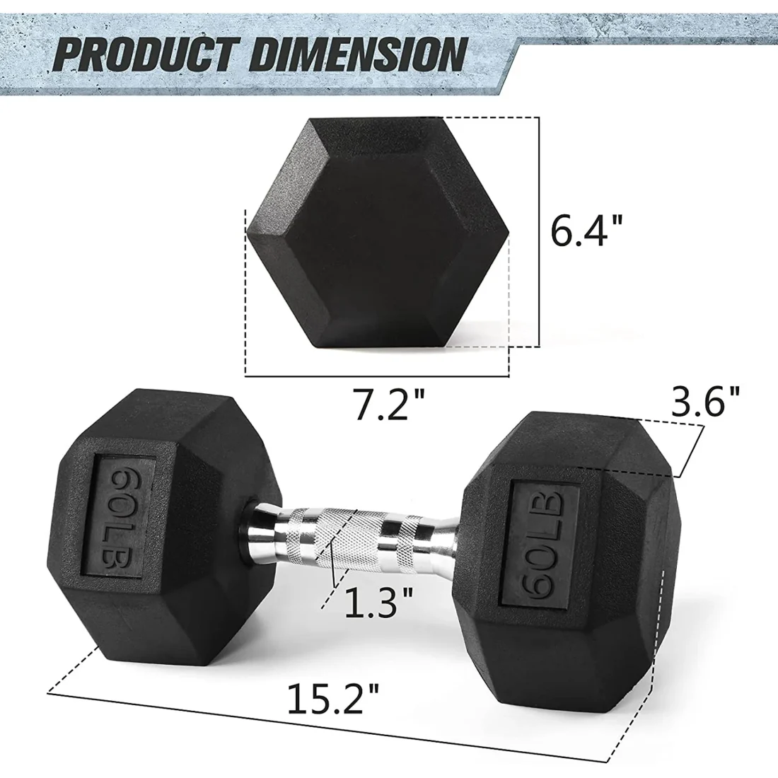 RitFit Rubber Hex Dumbbell Weight 5-60 LBS with Metal Handle for Strength Training, Full Body - Image 4