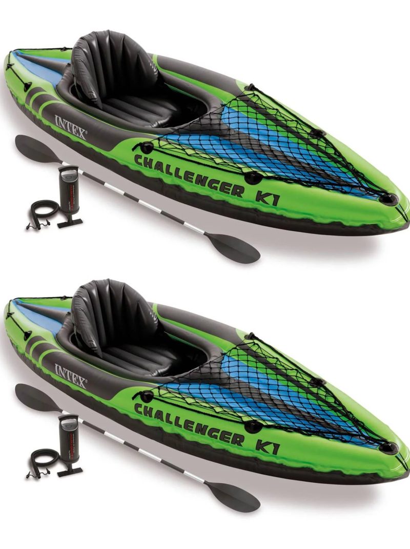 Intex Challenger K1 1 Person Inflatable Sporty Kayak w/Oars & Pump (2 Pack)