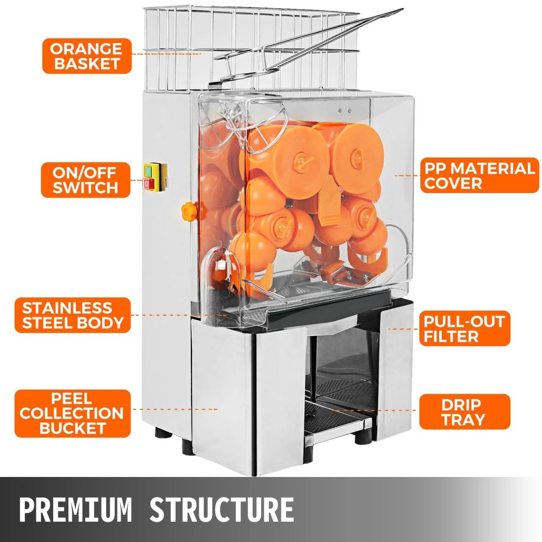 VEVOR 120W Commercial Orange Juicer Machine Automatic Juice Squeezer Extractor - Image 3