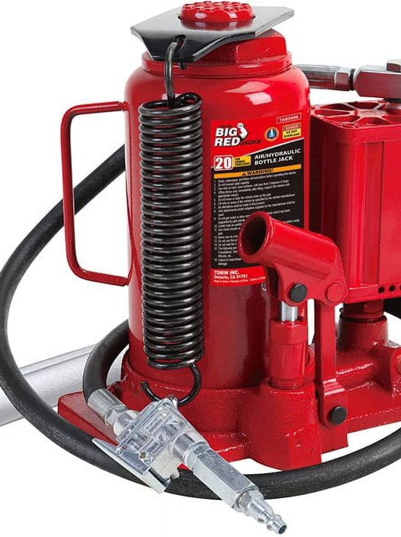 BIG RED 20 Ton Pneumatic Air Hydraulic Car Bottle Jack with Manual Hand Pump, Red, W9206R