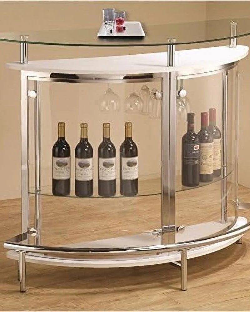 FJU Metal Contemporary Home Bar Unit with Clear Acrylic Front in White