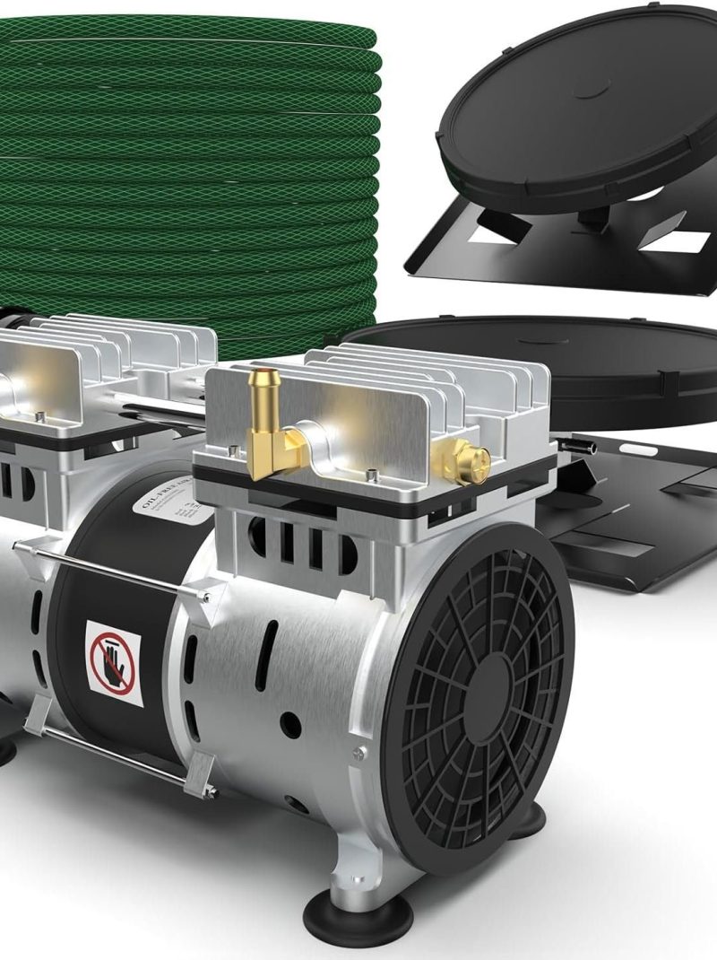 110V Pond Aerator System 5.76CFM 2 Diffusers, 550W Power Air Compressor for Deep Water Oxygen Circulation