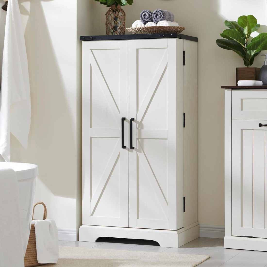 Premium Rustic Wood Pantry Cabinet – Bespoke Farmhouse Storage Solution with Adjustable Shelves & Magnetic Doors