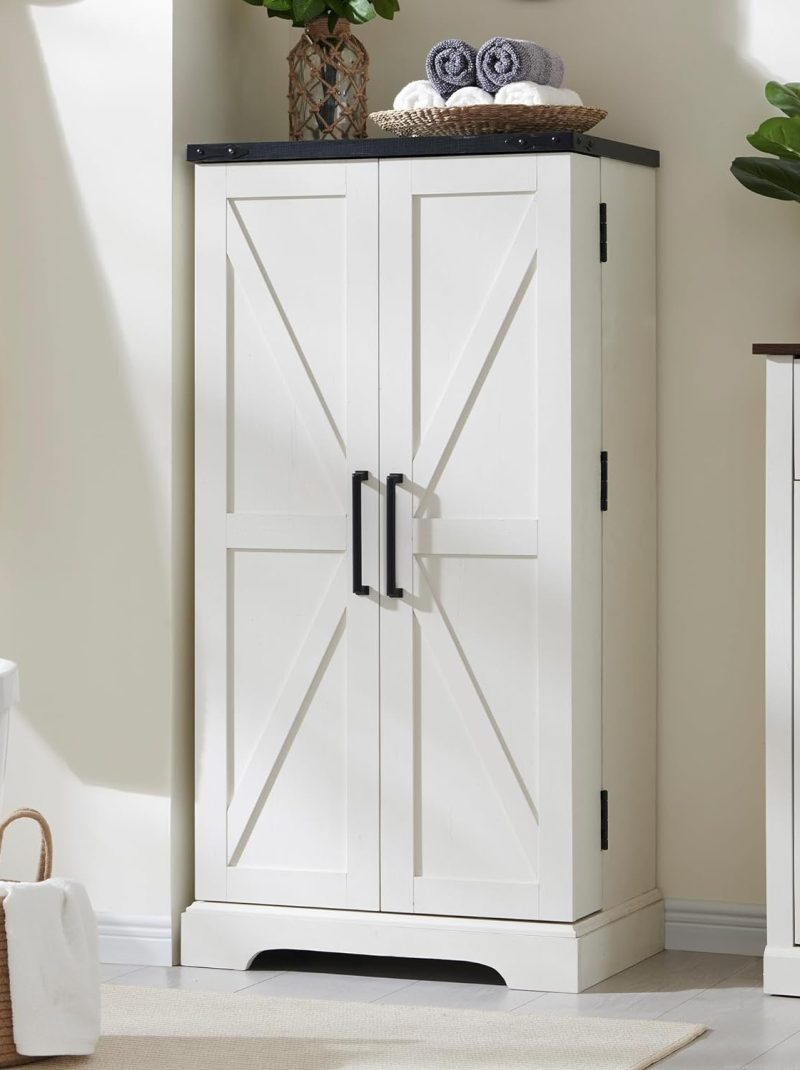 Premium Rustic Wood Pantry Cabinet – Bespoke Farmhouse Storage Solution with Adjustable Shelves & Magnetic Doors
