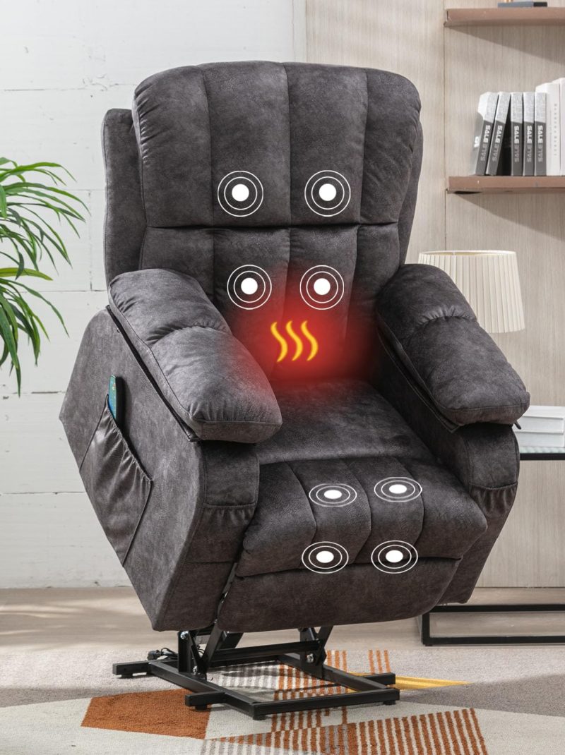 VON RACER Power Lift Recliner Chairs with Heat and Massage Lift Chair Recliners for Elderly with 2 Side Pocket, USB Port Remote Control, Adjustable Furniture